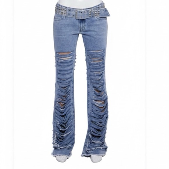 Dolls Kill Denim - Dolls-kill Destroyed boot cut jeans
